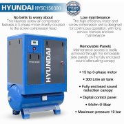 Hyundai 15hp or 11kW 300 Litre Screw Compressor