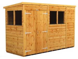 Power 10x4 Pent Garden Shed - Double Door
