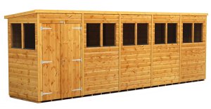 Power 20x4 Pent Garden Shed - Double Door