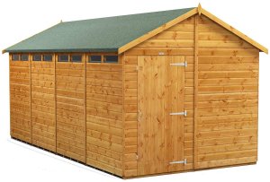 Power 16x8 Apex Secure Garden Shed - Single Door
