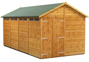 Power 16x8 Apex Secure Garden Shed - Double Door