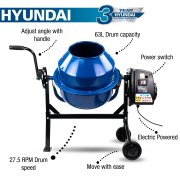 Hyundai HYCM63E 220W 63L Electric 230v Cement / Concrete Mixer