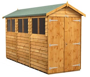 Power 12x4 Apex Garden Shed Overlap - Double Door