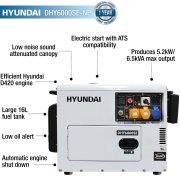 Hyundai DHY6000SE-LT800 5.2kW / 6kVA "Silent" Diesel Generator