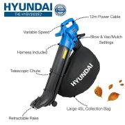 Hyundai HYBV3000E2 3000w 3-in-1 Leaf Blower, Vacuum, Shredder