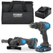 Hyundai S02-FTB - 20V Cordless Hammer Drill + Angle Grinder + 2Ah, 4Ah Batteries and Charger