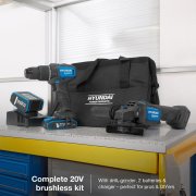Hyundai S02-FTB - 20V Cordless Hammer Drill + Angle Grinder + 2Ah, 4Ah Batteries and Charger