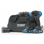 Hyundai S01-T2B - 20V Cordless 65Nm Hammer Drill + 230Nm Impact Driver + 2 x 2.0Ah Batteries and Charger