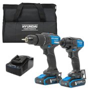 Hyundai S01-T2B - 20V Cordless 65Nm Hammer Drill + 230Nm Impact Driver + 2 x 2.0Ah Batteries and Charger