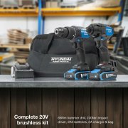 Hyundai S01-T2B - 20V Cordless 65Nm Hammer Drill + 230Nm Impact Driver + 2 x 2.0Ah Batteries and Charger
