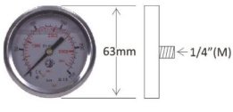 Pressure Gauge 0-250 Bar / 0-3625 PSI - 1/4" Male Rear Mount, 63mm Diameter