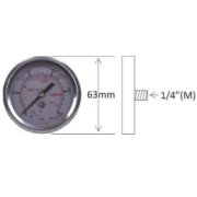 Pressure Gauge 0-250 Bar / 0-3625 PSI - 1/4" Male Rear Mount, 63mm Diameter