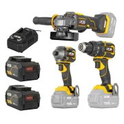 JCB Pro 18V Kit Combi Drill, Impact Driver, Angle Grinder, 2x 5Ah Batteries & Fast Charger